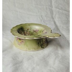 Vintage Nippon Hand Painted Porcelain Tea Strainer & Drip Bowl 24 kt gold